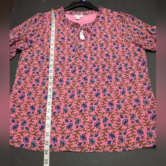 J. Crew Pink Floral Ruffle Tie Neck Peasant Blouse Size Medium NWT - Picture 4 of 7
